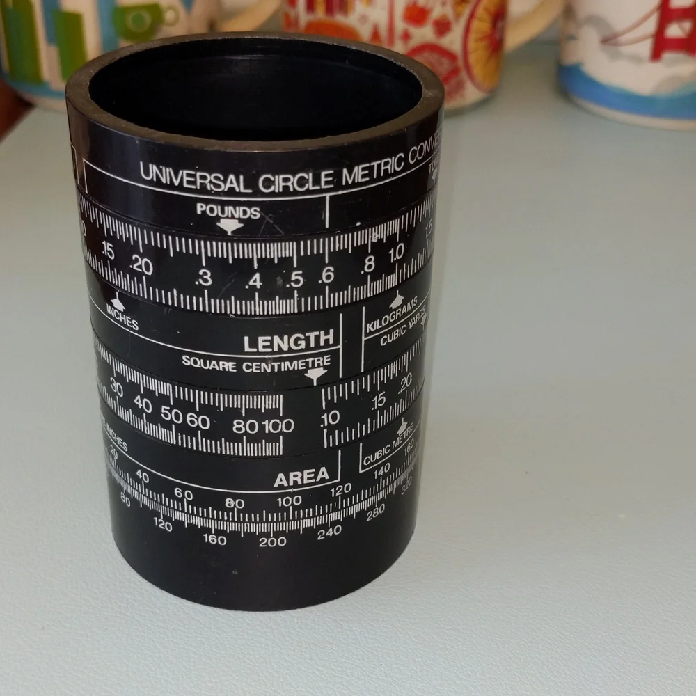Vintage Universal Circle Metric Converter Slide Pencil Cup Black